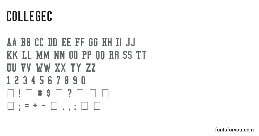 Czcionka Collegec – alfabet, cyfry, specjalne znaki