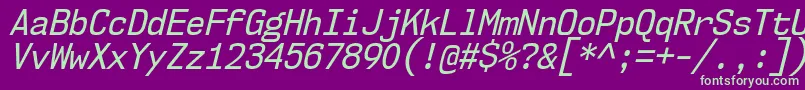Nk57MonospaceScRgIt Font – Green Fonts on Purple Background