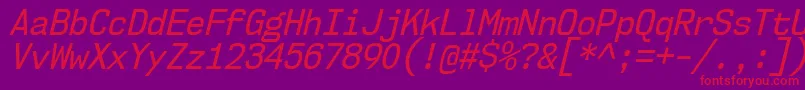 フォントNk57MonospaceScRgIt – 紫の背景に赤い文字