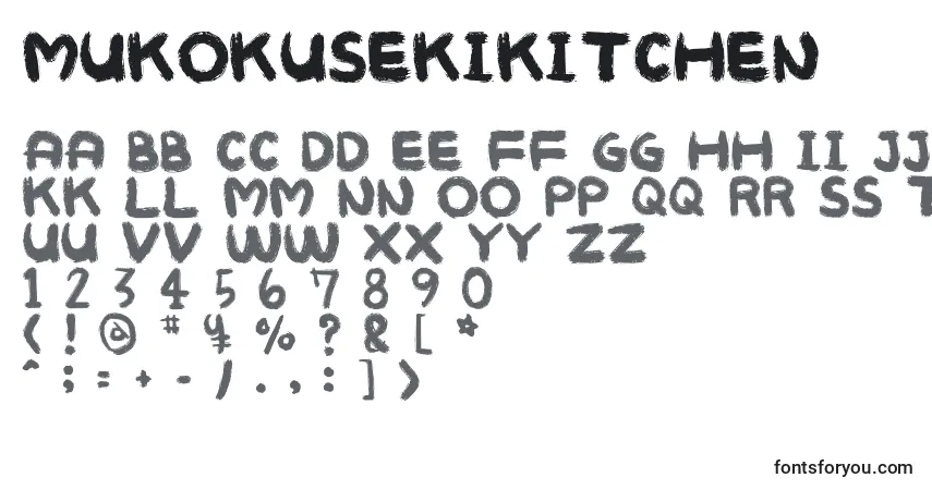 Czcionka Mukokusekikitchen – alfabet, cyfry, specjalne znaki