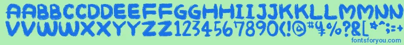 Mukokusekikitchen Font – Blue Fonts on Green Background