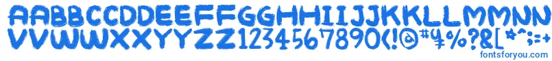 Mukokusekikitchen-Schriftart – Blaue Schriften auf weißem Hintergrund