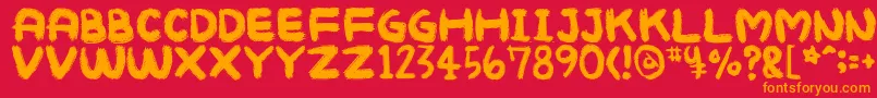 Mukokusekikitchen-fontti – oranssit fontit punaisella taustalla