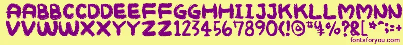 Mukokusekikitchen-Schriftart – Violette Schriften auf gelbem Hintergrund