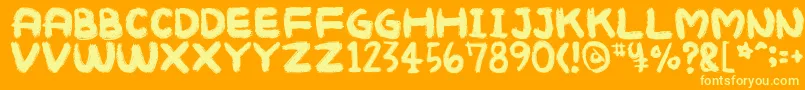 Mukokusekikitchen Font – Yellow Fonts on Orange Background