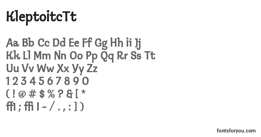 Czcionka KleptoItcTt – alfabet, cyfry, specjalne znaki