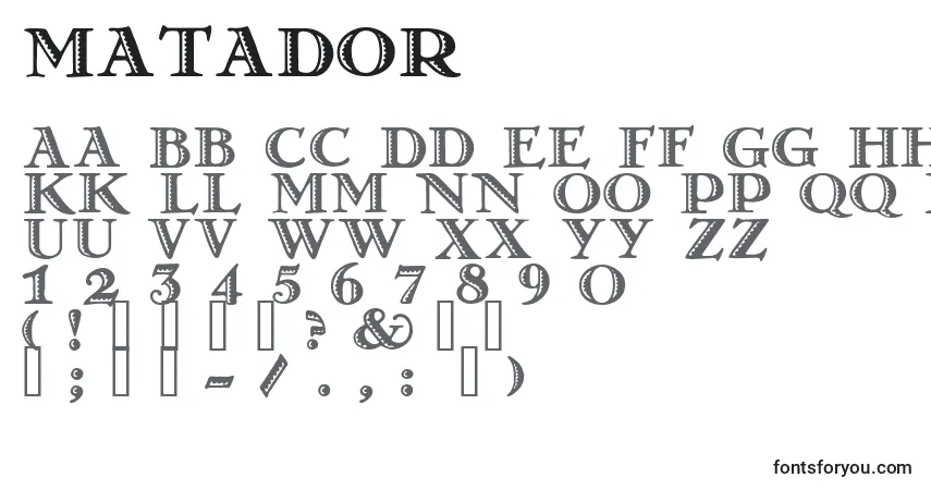 Schriftart Matador – Alphabet, Zahlen, spezielle Symbole