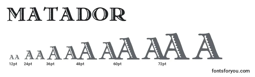Размеры шрифта Matador
