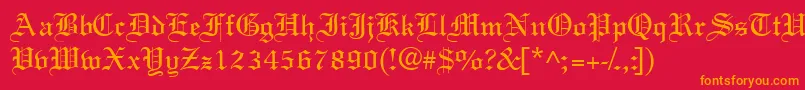 Clerestoryssk-Schriftart – Orangefarbene Schriften auf rotem Hintergrund