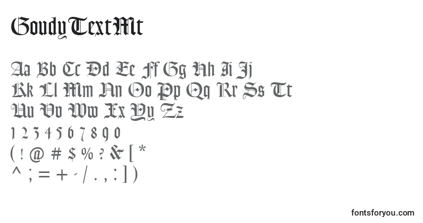 A fonte GoudyTextMt – alfabeto, números, caracteres especiais
