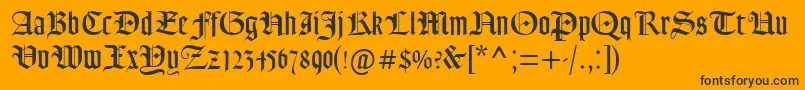 GoudyTextMt-Schriftart – Schwarze Schriften auf orangefarbenem Hintergrund