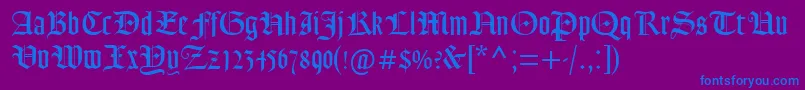 GoudyTextMt-Schriftart – Blaue Schriften auf violettem Hintergrund