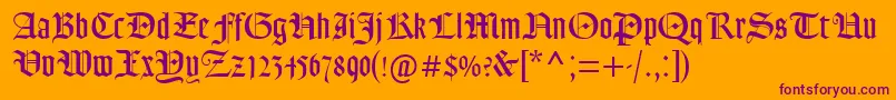 GoudyTextMt-Schriftart – Violette Schriften auf orangefarbenem Hintergrund