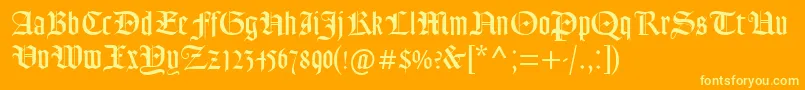 GoudyTextMt-Schriftart – Gelbe Schriften auf orangefarbenem Hintergrund