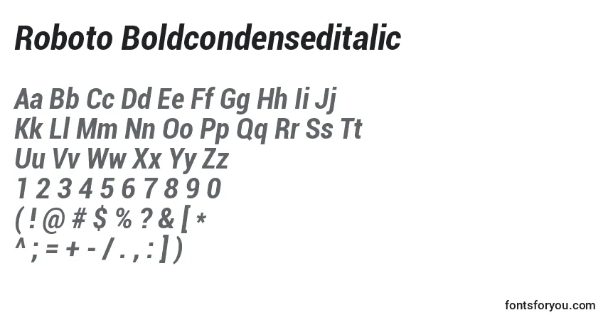 Schriftart Roboto Boldcondenseditalic – Alphabet, Zahlen, spezielle Symbole