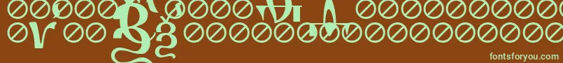 フォントIrmologionErok – 緑色の文字が茶色の背景にあります。