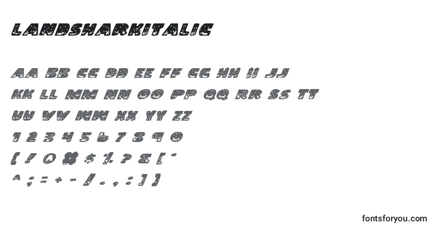 Czcionka LandSharkItalic – alfabet, cyfry, specjalne znaki