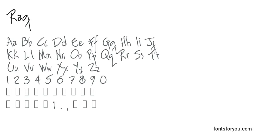 A fonte Rag – alfabeto, números, caracteres especiais