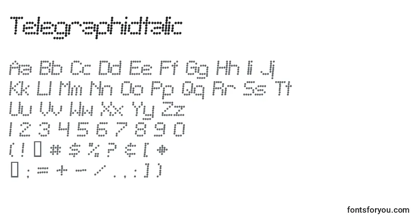 Шрифт TelegraphicItalic – алфавит, цифры, специальные символы