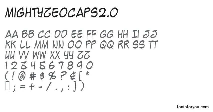 A fonte MightyZeoCaps2.0 – alfabeto, números, caracteres especiais