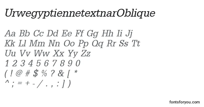 Schriftart UrwegyptiennetextnarOblique – Alphabet, Zahlen, spezielle Symbole