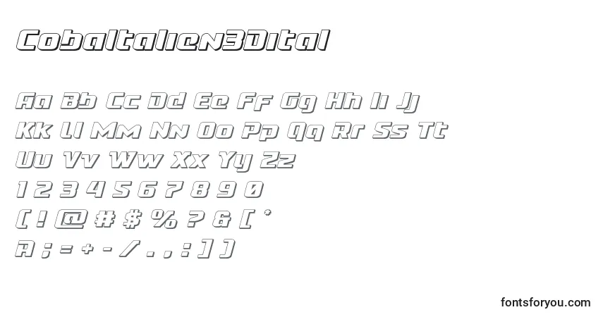 Czcionka Cobaltalien3Dital – alfabet, cyfry, specjalne znaki