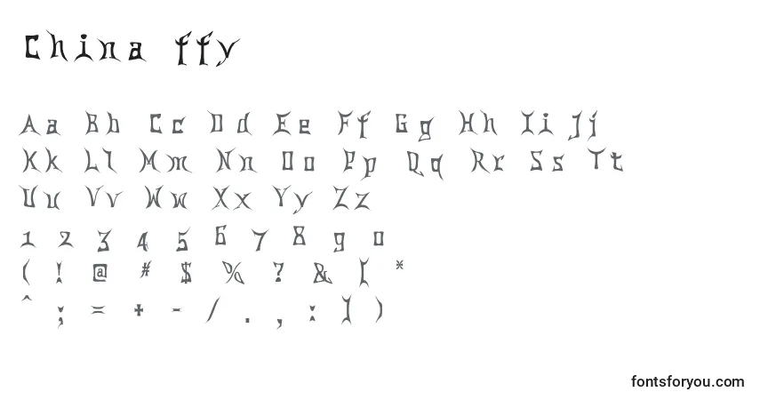 Schriftart China ffy – Alphabet, Zahlen, spezielle Symbole