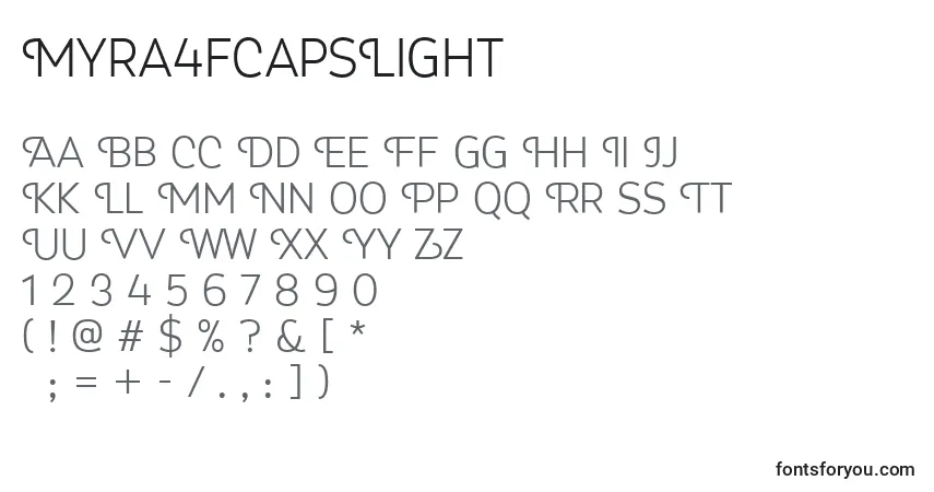 Czcionka Myra4fCapsLight – alfabet, cyfry, specjalne znaki