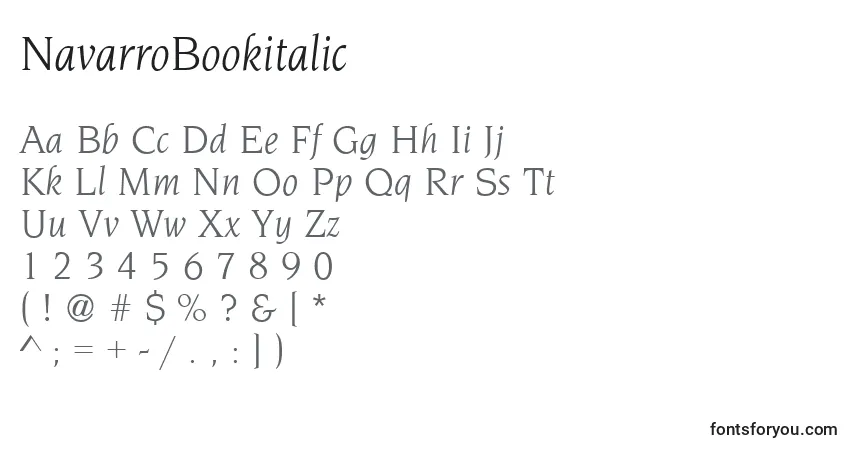 Schriftart NavarroBookitalic – Alphabet, Zahlen, spezielle Symbole