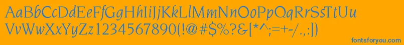 NavarroBookitalic-Schriftart – Blaue Schriften auf orangefarbenem Hintergrund