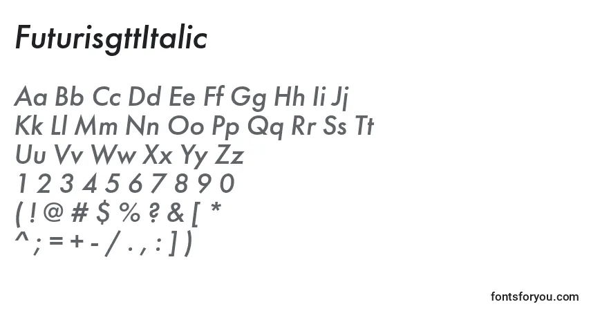 Шрифт FuturisgttItalic – алфавит, цифры, специальные символы