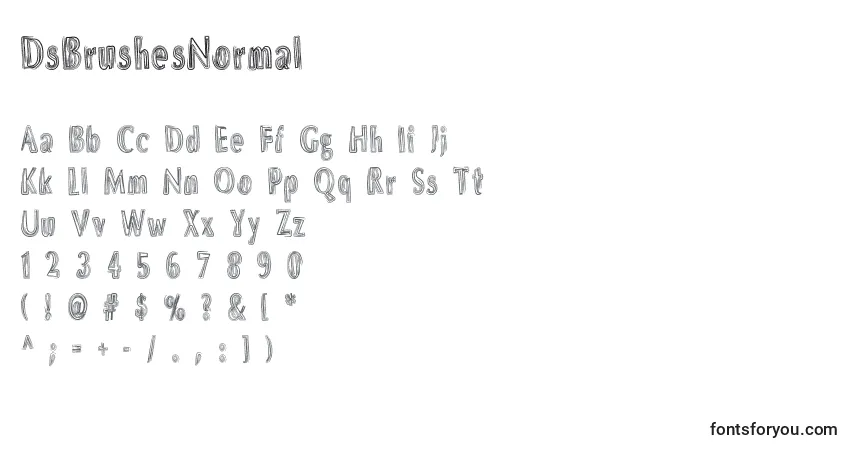 A fonte DsBrushesNormal – alfabeto, números, caracteres especiais