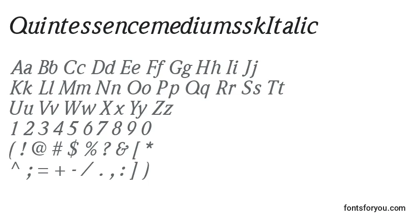 Шрифт QuintessencemediumsskItalic – алфавит, цифры, специальные символы