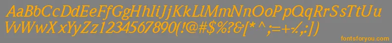 QuintessencemediumsskItalic-Schriftart – Orangefarbene Schriften auf grauem Hintergrund