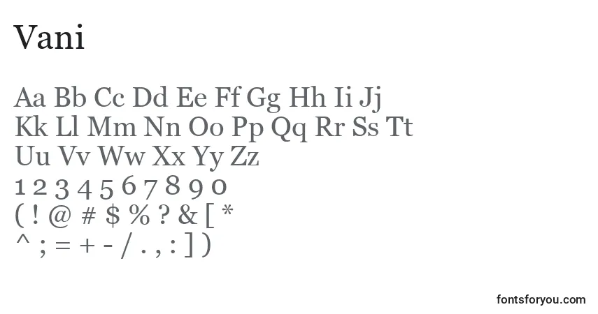 Fuente Vani - alfabeto, números, caracteres especiales