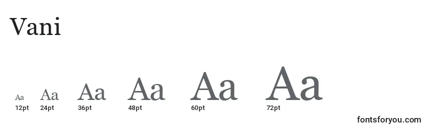 Размеры шрифта Vani