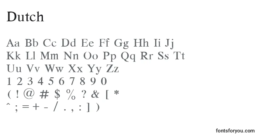 A fonte Dutch – alfabeto, números, caracteres especiais