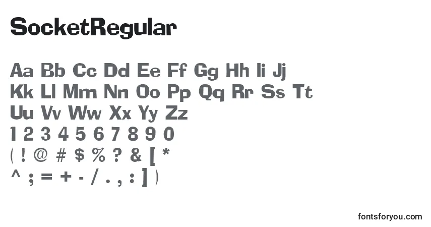 A fonte SocketRegular – alfabeto, números, caracteres especiais