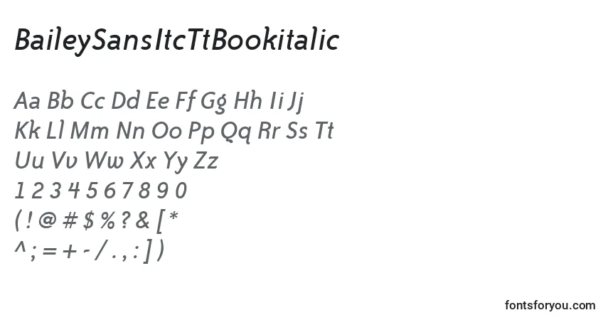 Шрифт BaileySansItcTtBookitalic – алфавит, цифры, специальные символы