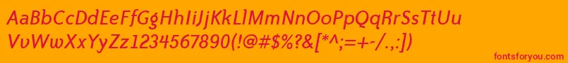 BaileySansItcTtBookitalic-Schriftart – Rote Schriften auf orangefarbenem Hintergrund