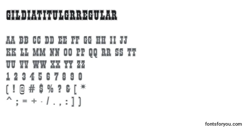 A fonte GildiatitulgrRegular – alfabeto, números, caracteres especiais