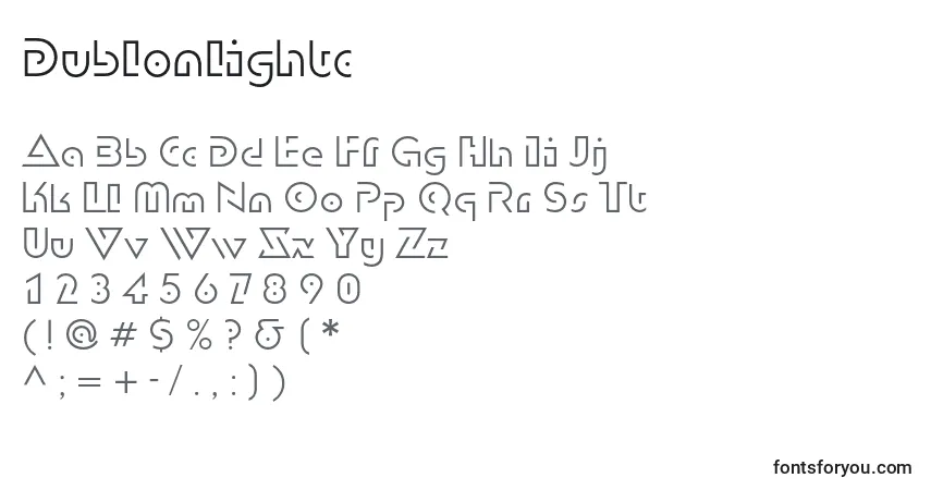 A fonte Dublonlightc – alfabeto, números, caracteres especiais