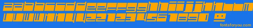 Polydisi-Schriftart – Orangefarbene Schriften auf blauem Hintergrund