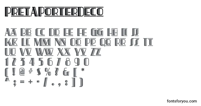 Schriftart PretAPorterDeco – Alphabet, Zahlen, spezielle Symbole