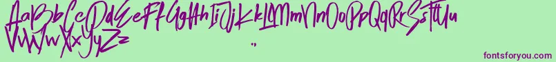 SkytreeOne-Schriftart – Violette Schriften auf grünem Hintergrund