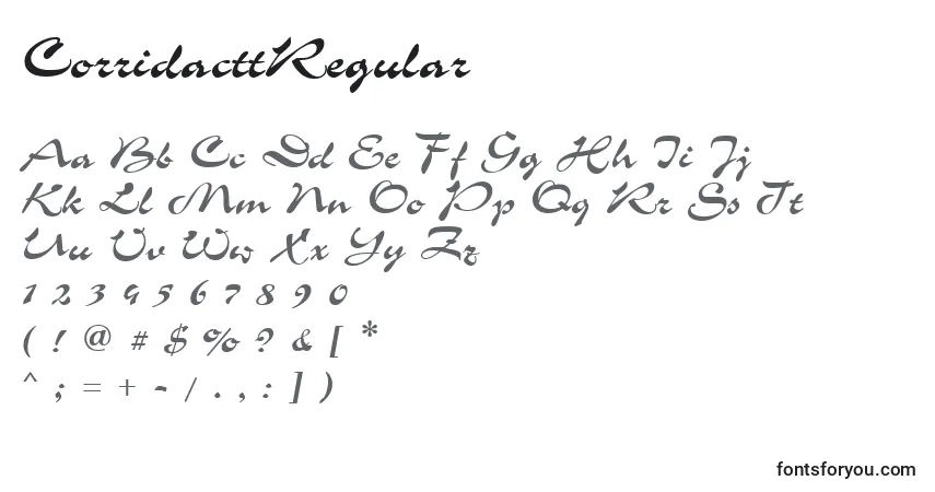 A fonte CorridacttRegular – alfabeto, números, caracteres especiais