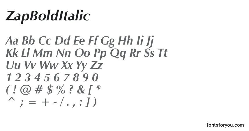 A fonte ZapBoldItalic – alfabeto, números, caracteres especiais