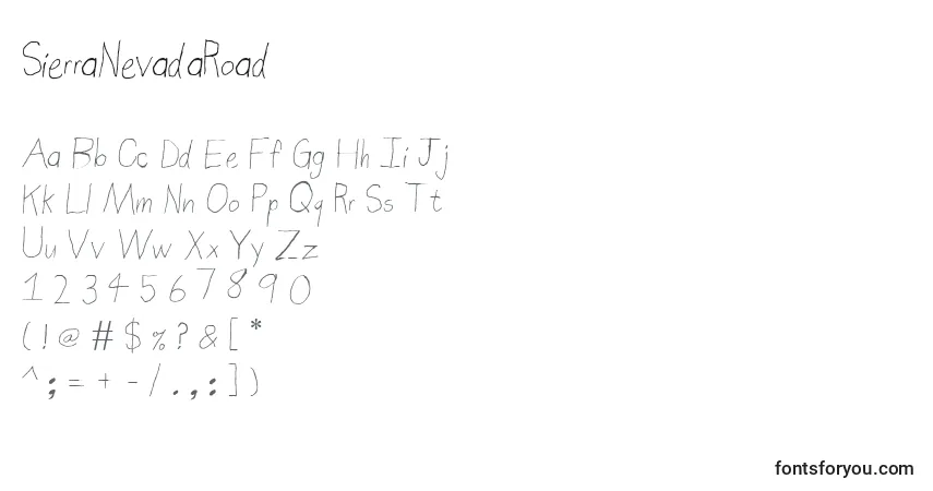 A fonte SierraNevadaRoad – alfabeto, números, caracteres especiais