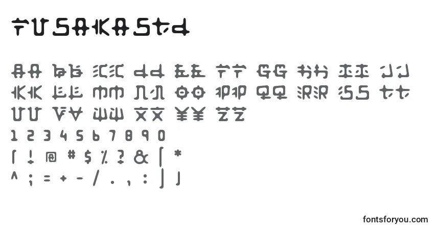 A fonte Fusakastd – alfabeto, números, caracteres especiais