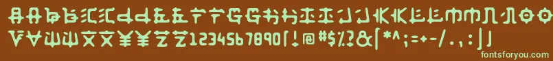 フォントFusakastd – 緑色の文字が茶色の背景にあります。